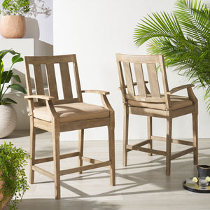 Safavieh San Salvador Patio Counter Stools - Stylish Eucalyptus Wood Design For Outdoor Entertaining Fun Natural ,Brown Wood ,Cushion Cpt1020b-set2