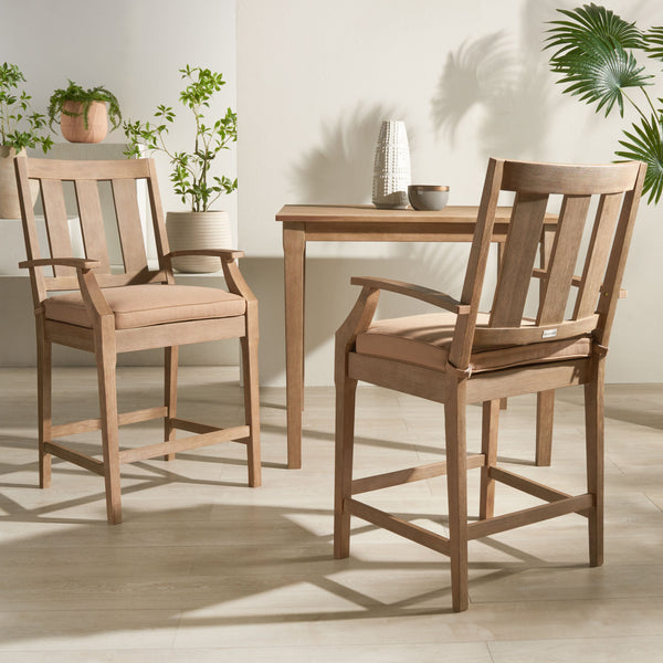 Safavieh San Salvador Patio Counter Stools - Stylish Eucalyptus Wood Design For Outdoor Entertaining Fun Natural ,Brown Wood ,Cushion Cpt1020b-set2