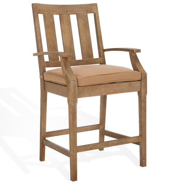 Safavieh San Salvador Patio Counter Stools - Stylish Eucalyptus Wood Design For Outdoor Entertaining Fun Natural ,Brown Wood ,Cushion Cpt1020b-set2