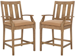 Safavieh San Salvador Patio Counter Stools - Stylish Eucalyptus Wood Design For Outdoor Entertaining Fun Natural ,Brown Wood ,Cushion Cpt1020b-set2