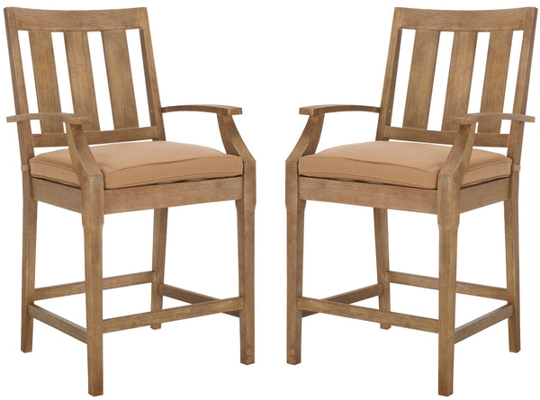 Safavieh San Salvador Patio Counter Stools - Stylish Eucalyptus Wood Design For Outdoor Entertaining Fun Natural ,Brown Wood ,Cushion Cpt1020b-set2