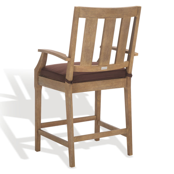 Safavieh San Salvador Patio Counter Stools - Stylish Eucalyptus Wood Design For Outdoor Entertaining Fun Natural ,Dark Brown Wood ,Cushion Cpt1020c-set2