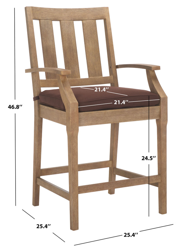 Safavieh San Salvador Patio Counter Stools - Stylish Eucalyptus Wood Design For Outdoor Entertaining Fun Natural ,Dark Brown Wood ,Cushion Cpt1020c-set2