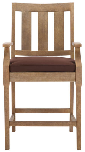 Safavieh San Salvador Patio Counter Stools - Stylish Eucalyptus Wood Design For Outdoor Entertaining Fun Natural ,Dark Brown Wood ,Cushion Cpt1020c-set2