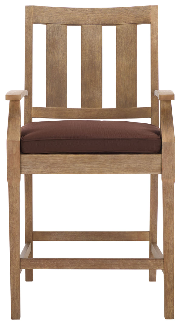 Safavieh San Salvador Patio Counter Stools - Stylish Eucalyptus Wood Design For Outdoor Entertaining Fun Natural ,Dark Brown Wood ,Cushion Cpt1020c-set2