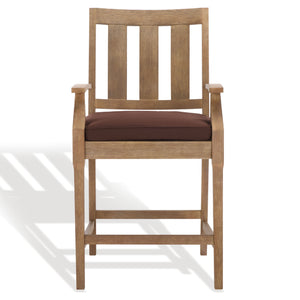 Safavieh San Salvador Patio Counter Stools - Stylish Eucalyptus Wood Design For Outdoor Entertaining Fun Natural ,Dark Brown Wood ,Cushion Cpt1020c-set2