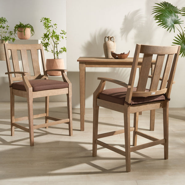 Safavieh San Salvador Patio Counter Stools - Stylish Eucalyptus Wood Design For Outdoor Entertaining Fun Natural ,Dark Brown Wood ,Cushion Cpt1020c-set2