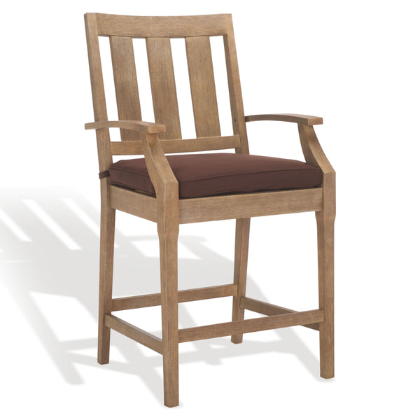 Safavieh San Salvador Patio Counter Stools - Stylish Eucalyptus Wood Design For Outdoor Entertaining Fun Natural ,Dark Brown Wood ,Cushion Cpt1020c-set2