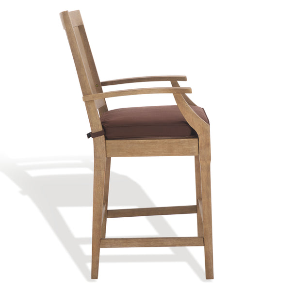Safavieh San Salvador Patio Counter Stools - Stylish Eucalyptus Wood Design For Outdoor Entertaining Fun Natural ,Dark Brown Wood ,Cushion Cpt1020c-set2