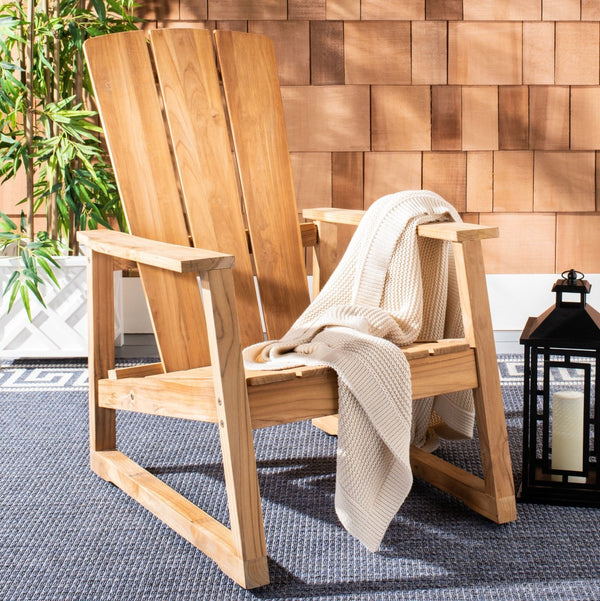 Safavieh SAN JUAN Adirondack Chair in Premium Brazilian Teak - Timeless Comfort for Outdoor Spaces CPT1021A
