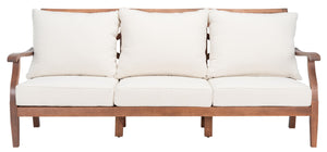 Safavieh Payden Outdoor 3 Seat Sofa Natural / Beige Wood / Fabric / Foam