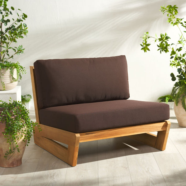 Safavieh JULIANNE Brazilian Teak Patio Chair - Timeless Outdoor Comfort with Durable Style for Relaxation Natural / Dark Brown CPT1031C