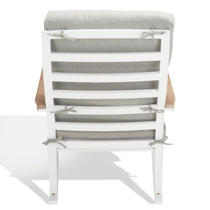 Safavieh BRUTUS Rocking Chair - Elegant White Outdoor Rocker with Plush Grey Cushions & Eucalyptus Armrests CPT1035A