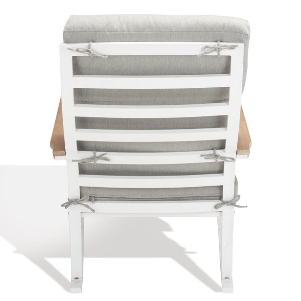 Safavieh BRUTUS Rocking Chair - Elegant White Outdoor Rocker with Plush Grey Cushions & Eucalyptus Armrests CPT1035A