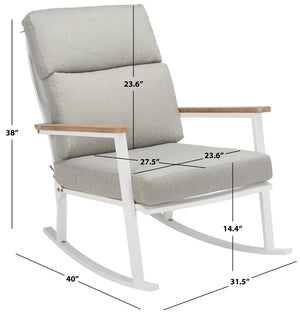 Safavieh BRUTUS Rocking Chair - Elegant White Outdoor Rocker with Plush Grey Cushions & Eucalyptus Armrests CPT1035A