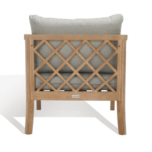 Safavieh FIJI Wood Patio Chair - Stylish Brown Frame with Light Grey Cushions for Ultimate Outdoor Comfort CPT1036A