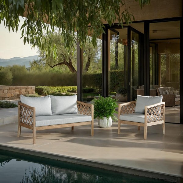 Safavieh FIJI Wood Patio Chair - Stylish Brown Frame with Light Grey Cushions for Ultimate Outdoor Comfort CPT1036A