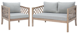 Safavieh FIJI Wood Patio Chair - Stylish Brown Frame with Light Grey Cushions for Ultimate Outdoor Comfort CPT1036A