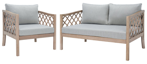 Safavieh FIJI Wood Patio Chair - Stylish Brown Frame with Light Grey Cushions for Ultimate Outdoor Comfort CPT1036A