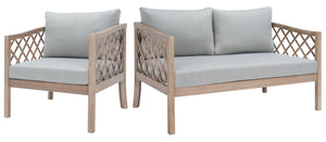 Safavieh FIJI Patio Sofa - Stylish Brown Wood Frame with Light Grey Cushions for Modern Outdoor Comfort CPT1037A