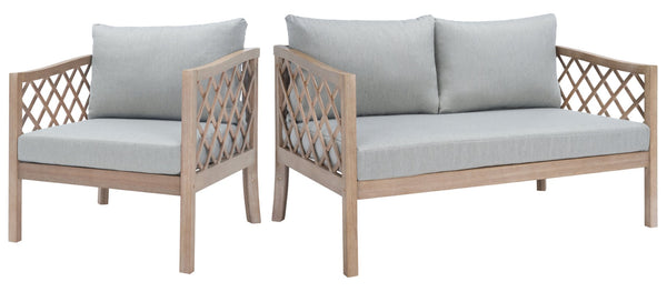 Safavieh FIJI Patio Sofa - Stylish Brown Wood Frame with Light Grey Cushions for Modern Outdoor Comfort CPT1037A