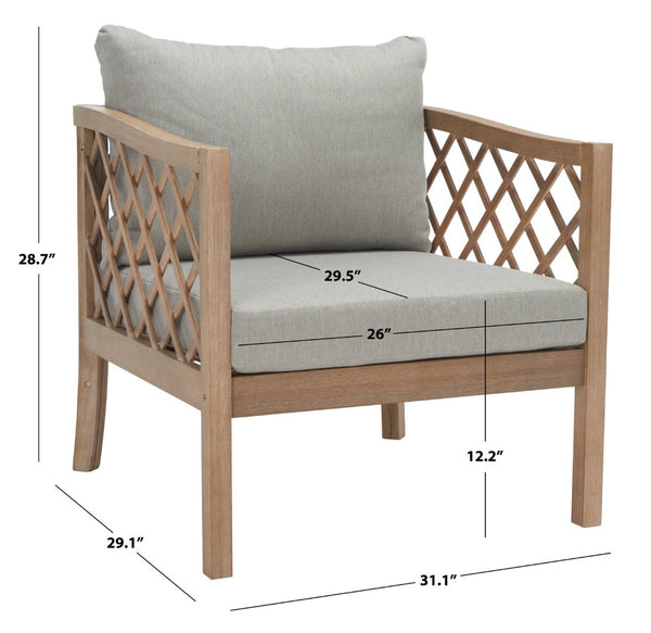 Safavieh FIJI Wood Patio Chair - Stylish Brown Frame with Light Grey Cushions for Ultimate Outdoor Comfort CPT1036A