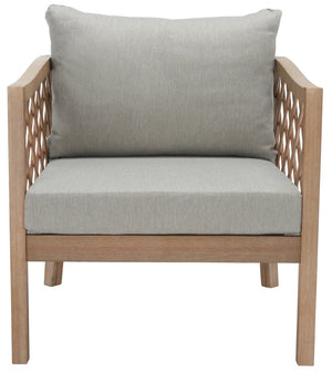 Safavieh FIJI Wood Patio Chair - Stylish Brown Frame with Light Grey Cushions for Ultimate Outdoor Comfort CPT1036A