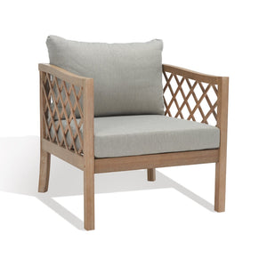 Safavieh FIJI Wood Patio Chair - Stylish Brown Frame with Light Grey Cushions for Ultimate Outdoor Comfort CPT1036A