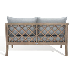 Safavieh FIJI Patio Sofa - Stylish Brown Wood Frame with Light Grey Cushions for Modern Outdoor Comfort CPT1037A