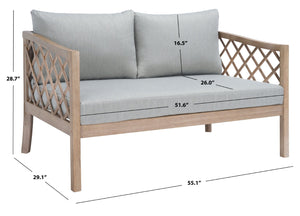 Safavieh FIJI Patio Sofa - Stylish Brown Wood Frame with Light Grey Cushions for Modern Outdoor Comfort CPT1037A