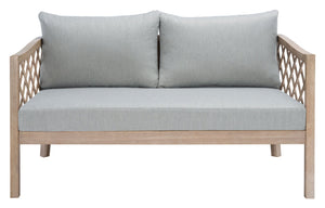 Safavieh FIJI Patio Sofa - Stylish Brown Wood Frame with Light Grey Cushions for Modern Outdoor Comfort CPT1037A