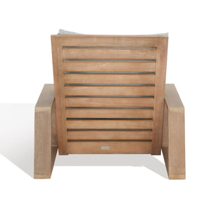Safavieh LANAI Wood Patio Chair - Brown Frame with Light Grey Cushions for Timeless Outdoor Comfort & Style CPT1038A