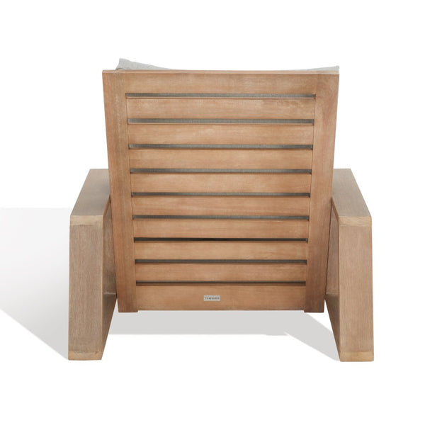 Safavieh LANAI Wood Patio Chair - Brown Frame with Light Grey Cushions for Timeless Outdoor Comfort & Style CPT1038A