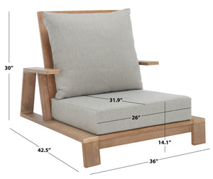 Safavieh LANAI Wood Patio Chair - Brown Frame with Light Grey Cushions for Timeless Outdoor Comfort & Style CPT1038A