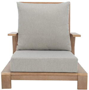 Safavieh LANAI Wood Patio Chair - Brown Frame with Light Grey Cushions for Timeless Outdoor Comfort & Style CPT1038A