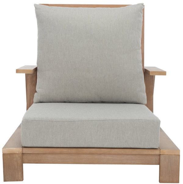 Safavieh LANAI Wood Patio Chair - Brown Frame with Light Grey Cushions for Timeless Outdoor Comfort & Style CPT1038A