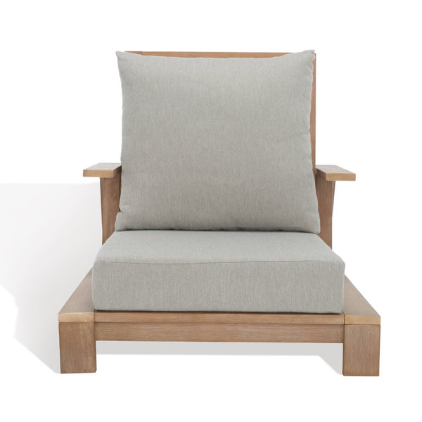 Safavieh LANAI Wood Patio Chair - Brown Frame with Light Grey Cushions for Timeless Outdoor Comfort & Style CPT1038A