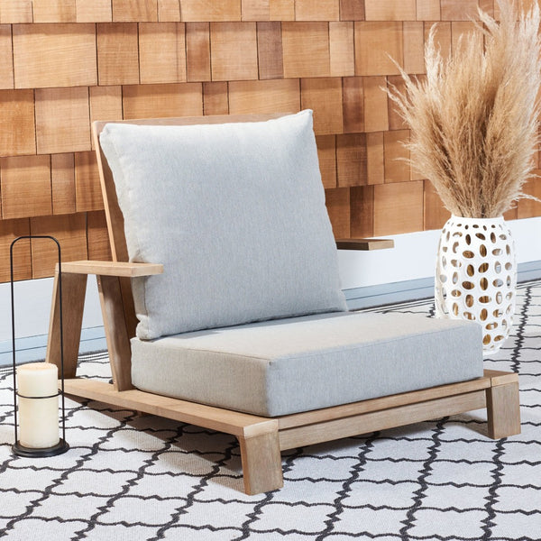 Safavieh LANAI Wood Patio Chair - Brown Frame with Light Grey Cushions for Timeless Outdoor Comfort & Style CPT1038A