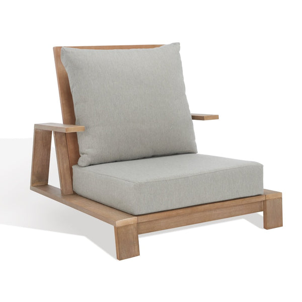 Safavieh LANAI Wood Patio Chair - Brown Frame with Light Grey Cushions for Timeless Outdoor Comfort & Style CPT1038A