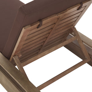 Safavieh LANAI Wood Chaise Lounge Chair - Stylish Outdoor Seating for Relaxation and Elegant Patios Natural / Dark Brown CPT1039C