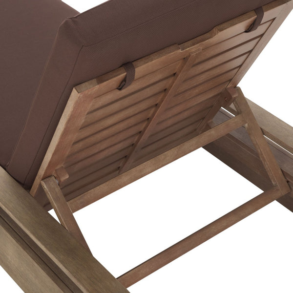 Safavieh LANAI Wood Chaise Lounge Chair - Stylish Outdoor Seating for Relaxation and Elegant Patios Natural / Dark Brown CPT1039C