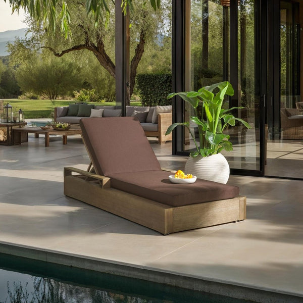 Safavieh LANAI Wood Chaise Lounge Chair - Stylish Outdoor Seating for Relaxation and Elegant Patios Natural / Dark Brown CPT1039C