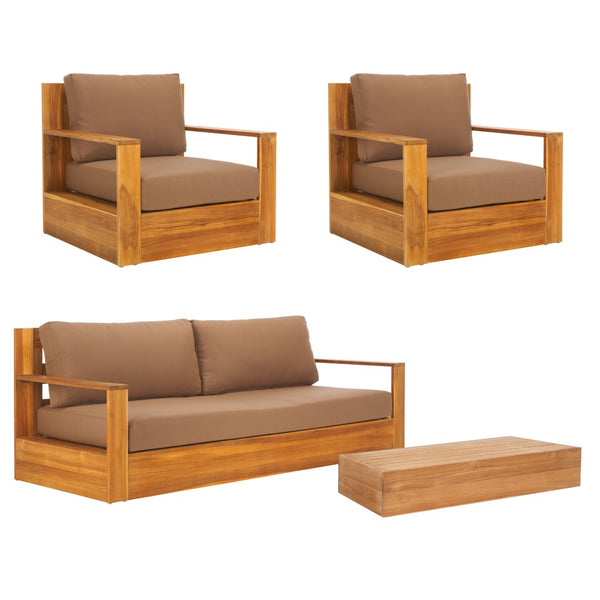 Safavieh KAUAI Brazilian Teak Patio Chair – Elegant Outdoor Seating with Plush Cushions for Ultimate Comfort Natural / Brown CPT1040B