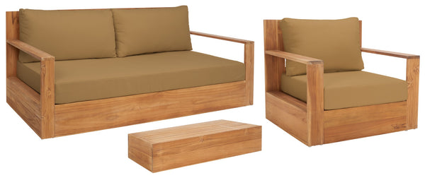 Safavieh KAUAI Brazilian Teak Patio Chair – Elegant Outdoor Seating with Plush Cushions for Ultimate Comfort Natural / Brown CPT1040B