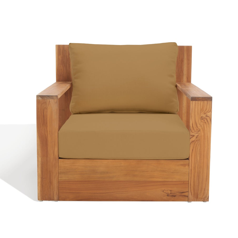 Safavieh KAUAI Brazilian Teak Patio Chair – Elegant Outdoor Seating with Plush Cushions for Ultimate Comfort Natural / Brown CPT1040B