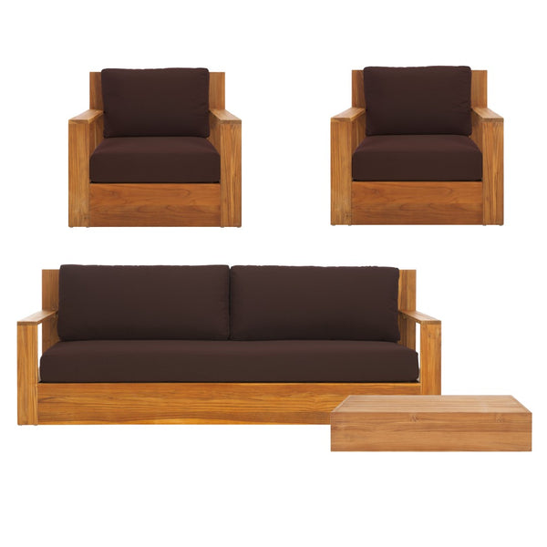 Safavieh KAUAI Brazilian Teak Patio Chair – Elegant Outdoor Seating with Plush Cushions for Ultimate Comfort Natural / Dark Brown CPT1040C