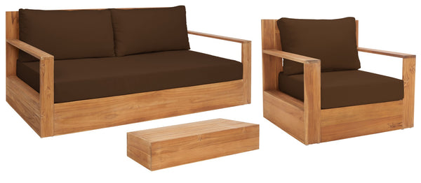 Safavieh KAUAI Brazilian Teak Patio Chair – Elegant Outdoor Seating with Plush Cushions for Ultimate Comfort Natural / Dark Brown CPT1040C