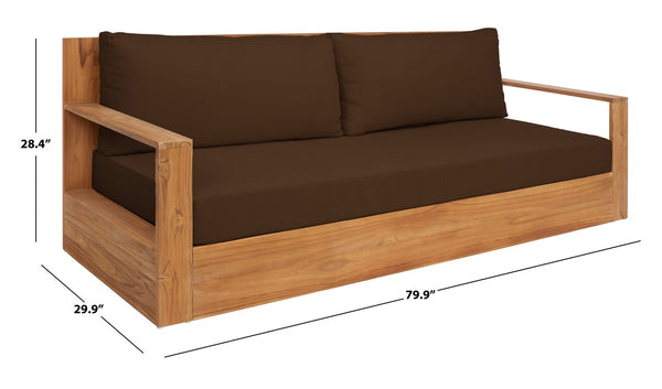 Safavieh Kauai Brazilian Teak Patio Sofa Natural / Dark Brown CPT1041C-2BX