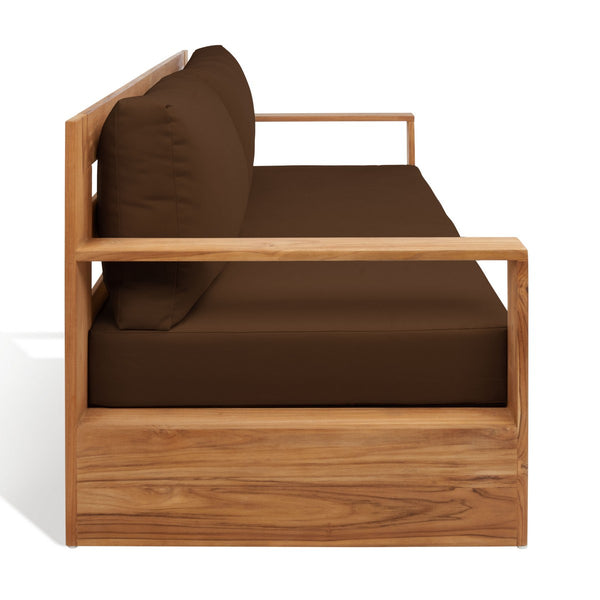 Safavieh Kauai Brazilian Teak Patio Sofa Natural / Dark Brown CPT1041C-2BX
