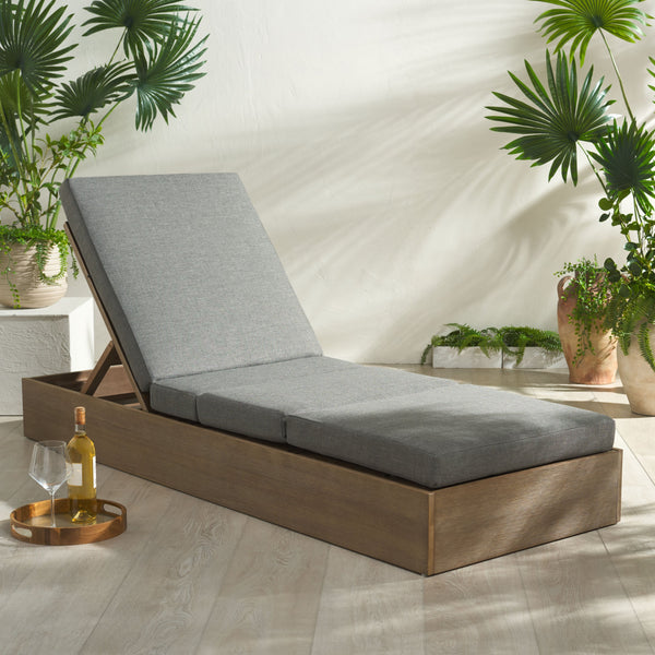 Safavieh Vincent Chaise Lounge Chair – Luxurious Comfort With Adjustable Cushions For Stylish Outdoor Relaxation Natural ,Dark Grey Wood ,Fabric ,Foam Cpt1043c